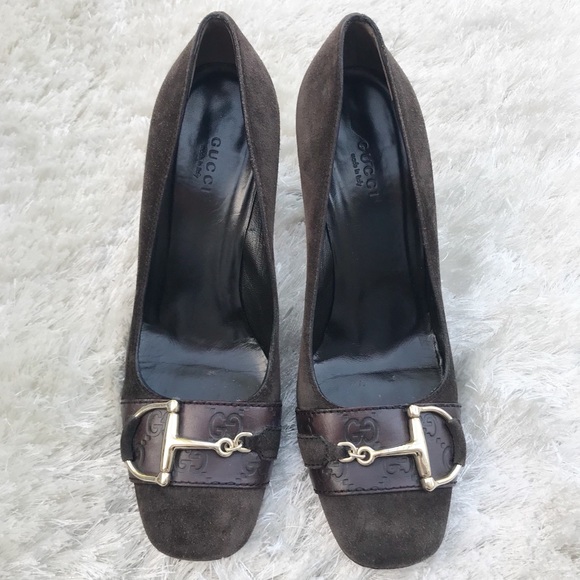 GUCCI Suede Horse Bit Block Heels EUC very nice with a 3-1/2 inch block heel. - Picture 2 of 8